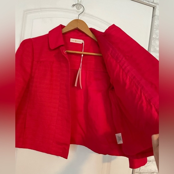Tory Burch Landry Cropped Dress Jacket size 8 carnival red textured holiday - Picture 6 of 12